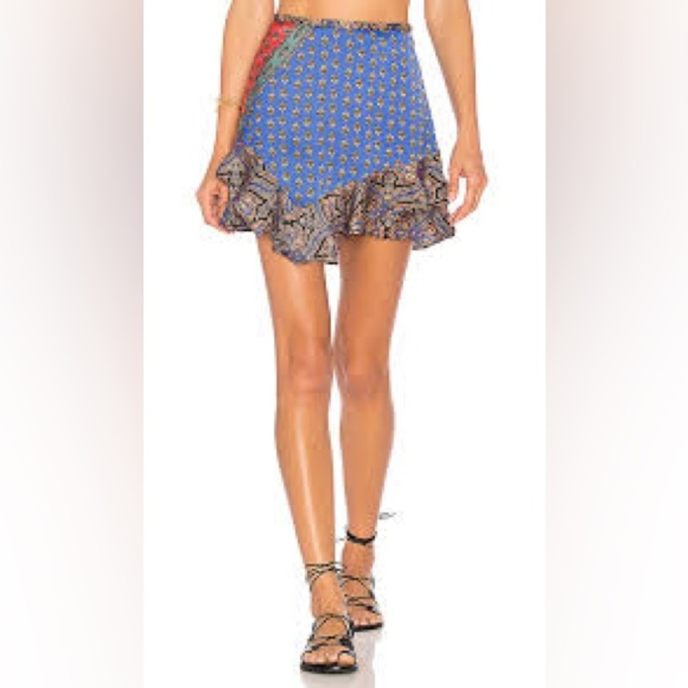 Free People Blue and Red Mini Skirt Size 2